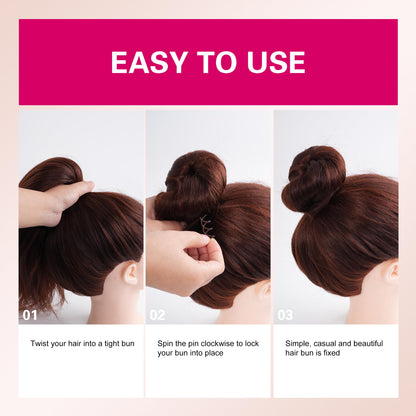 Demonstration of how to twist a premium alloy hair bun maker pin clockwise.