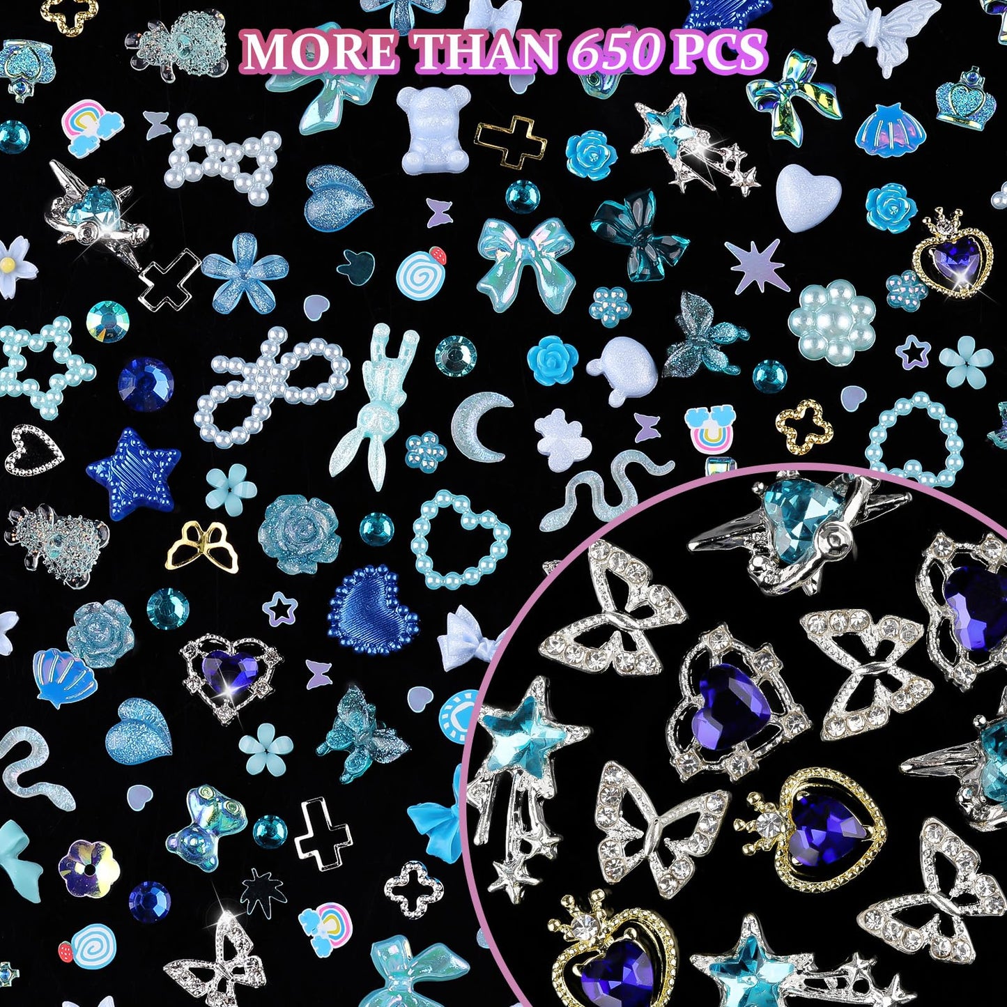 Assorted heart and star nail charms for DIY manicures