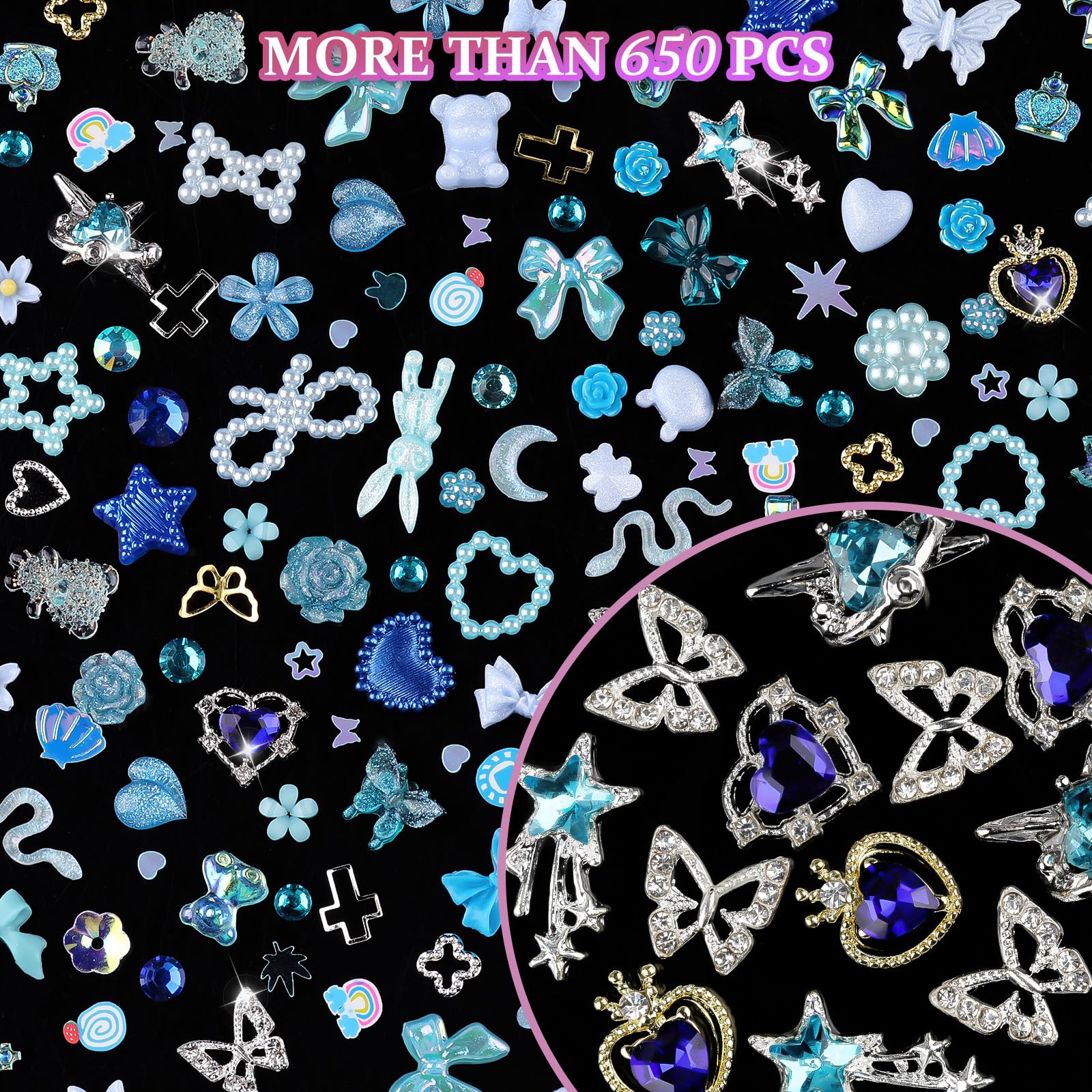 Assorted heart and star nail charms for DIY manicures