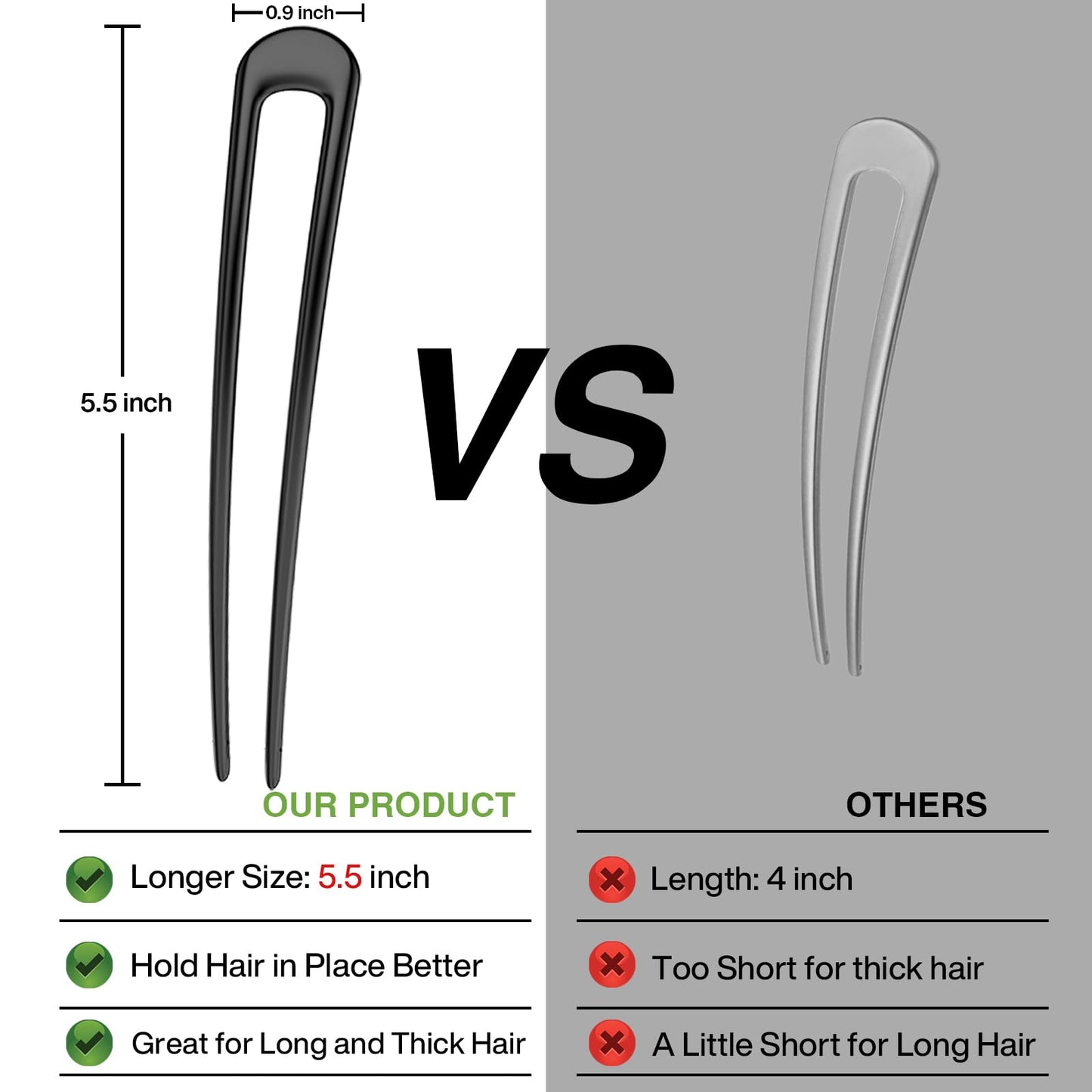 Two prong metal hair sticks for women bun hairstyle accessories