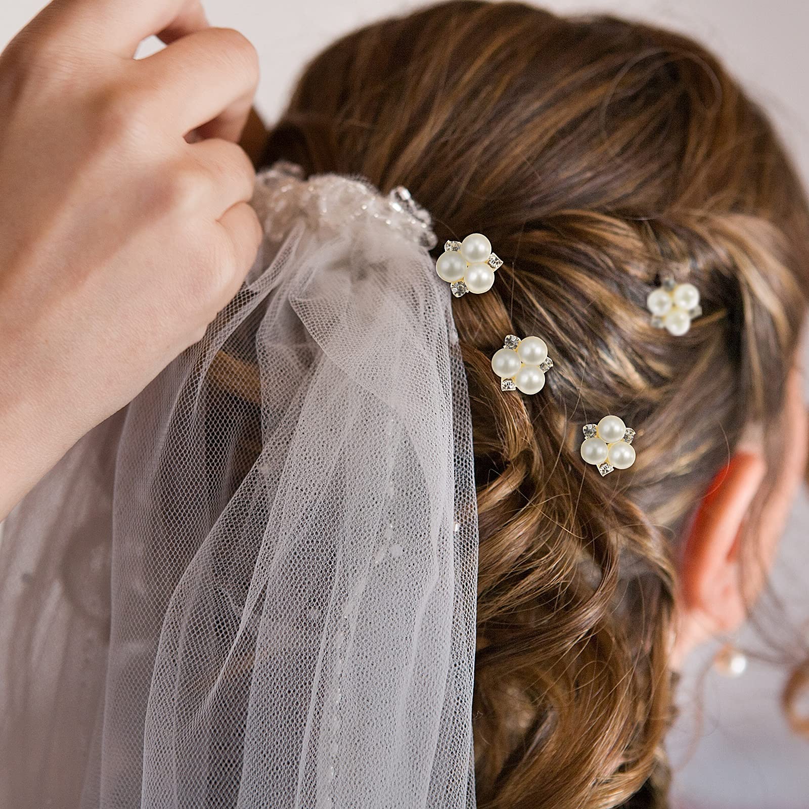 Side view displaying the premium metallic finish and delicate crystal details of the decorative pins