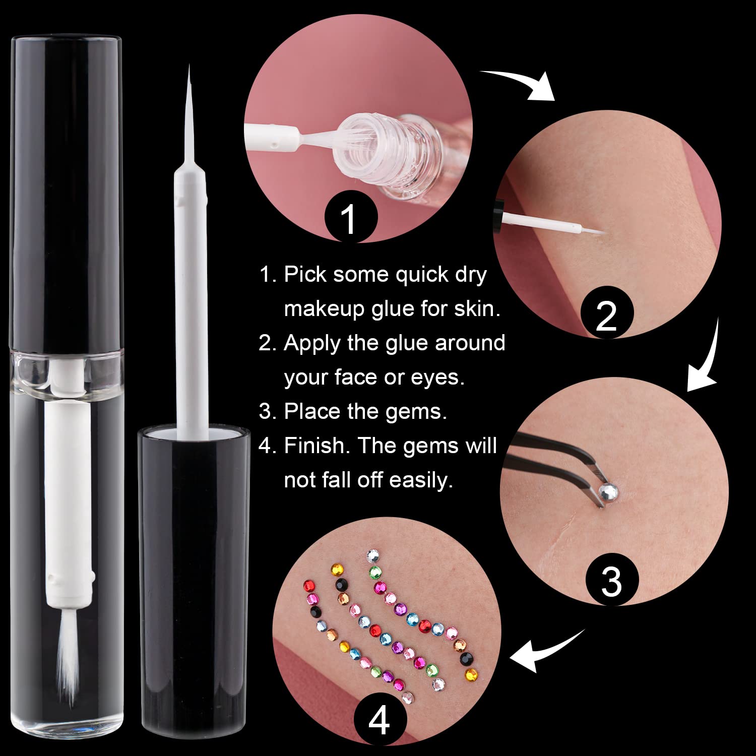 Quick dry makeup glue included in the Belleboost rhinestone bedazzling set