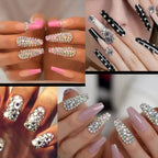 Example of face makeup and 3D nail art created using the rhinestone kit.