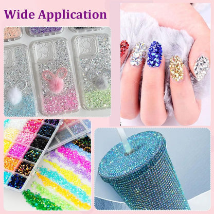 Top view of Alociam 28 grid storage box filled with colorful gems