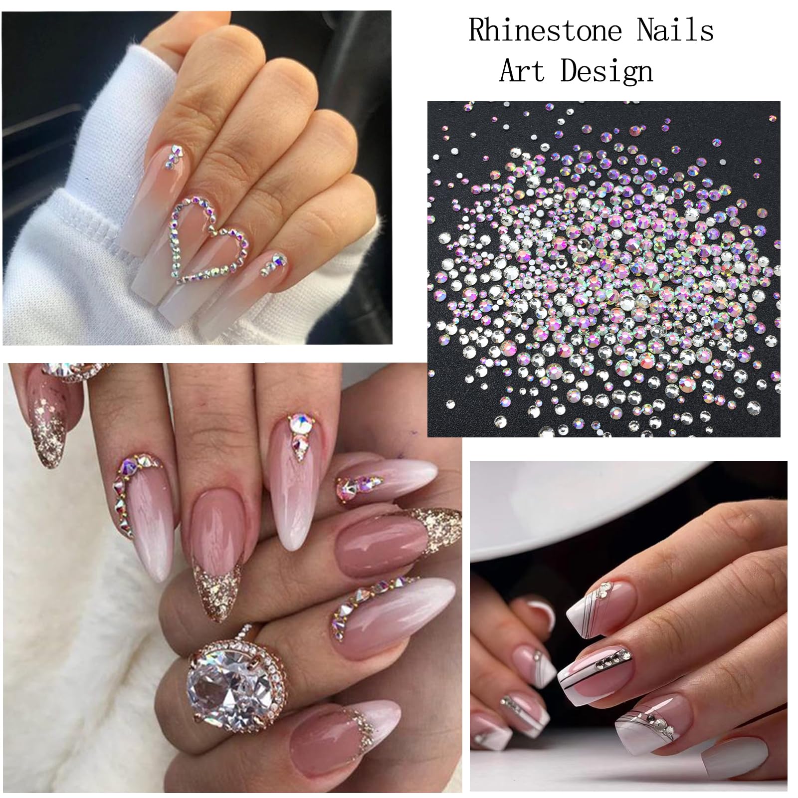 Assorted shapes and sizes of flatback rhinestones for nail decoration