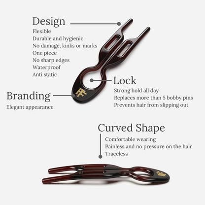 Demonstration of the flexible non damaging hairpin structure designed for quick styling and strong hold