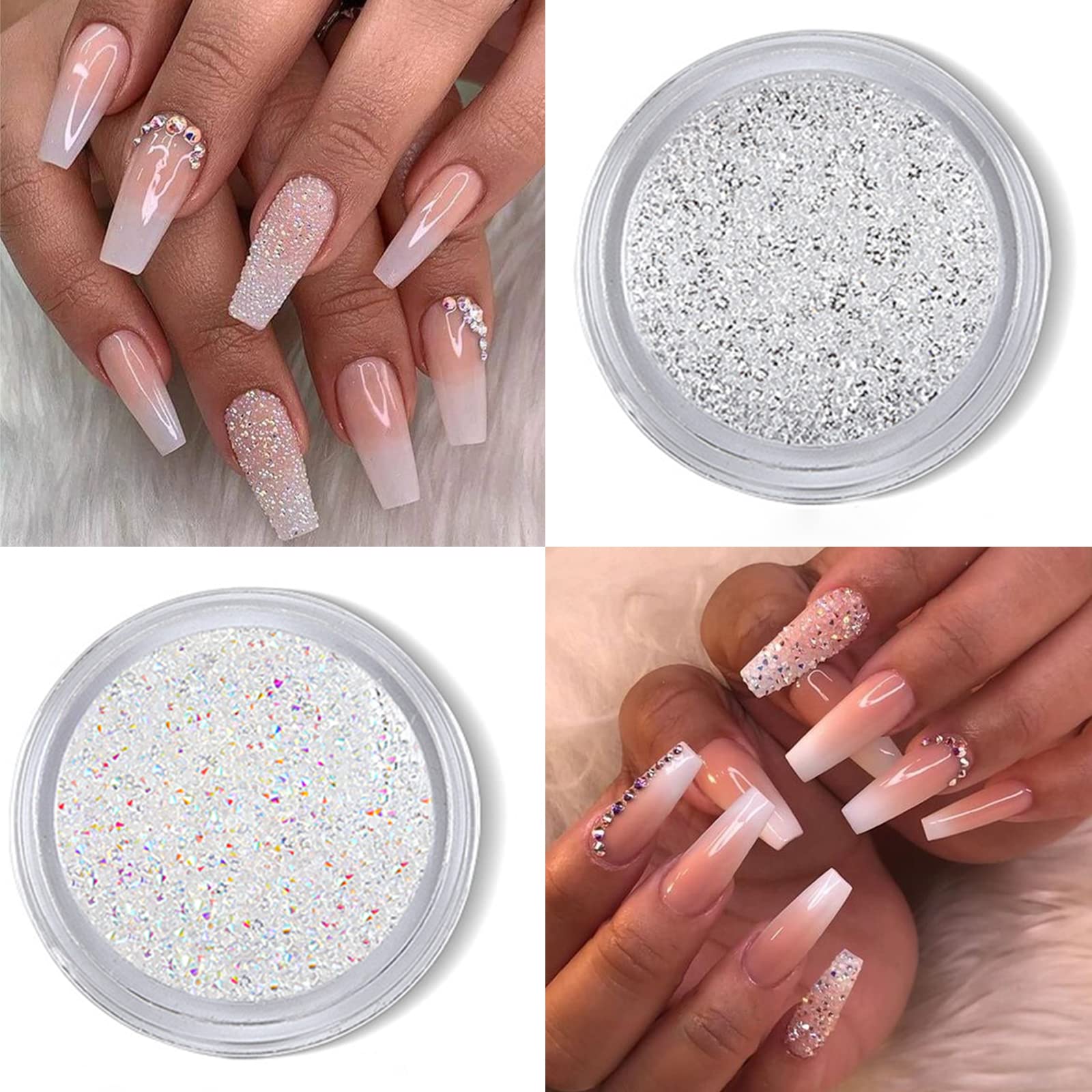 Votacos nail art supply kit for acrylic nails showing rainbow AB rhinestones