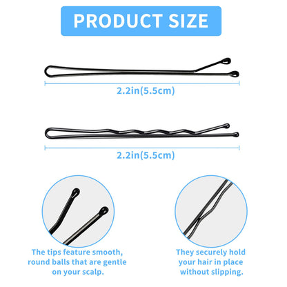 Close up of 55 mm premium metal hairpins demonstrating the protective ball tips.