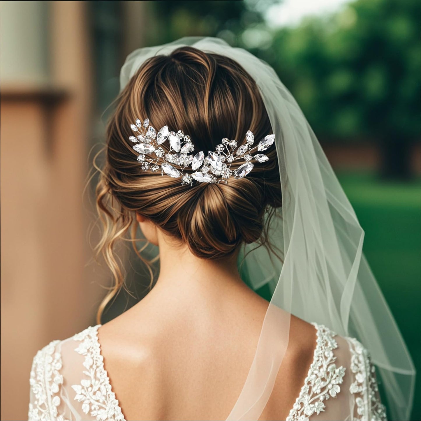 SHEHARUHI flower girl and bridesmaid crystal hair pins reflecting light beautifully.