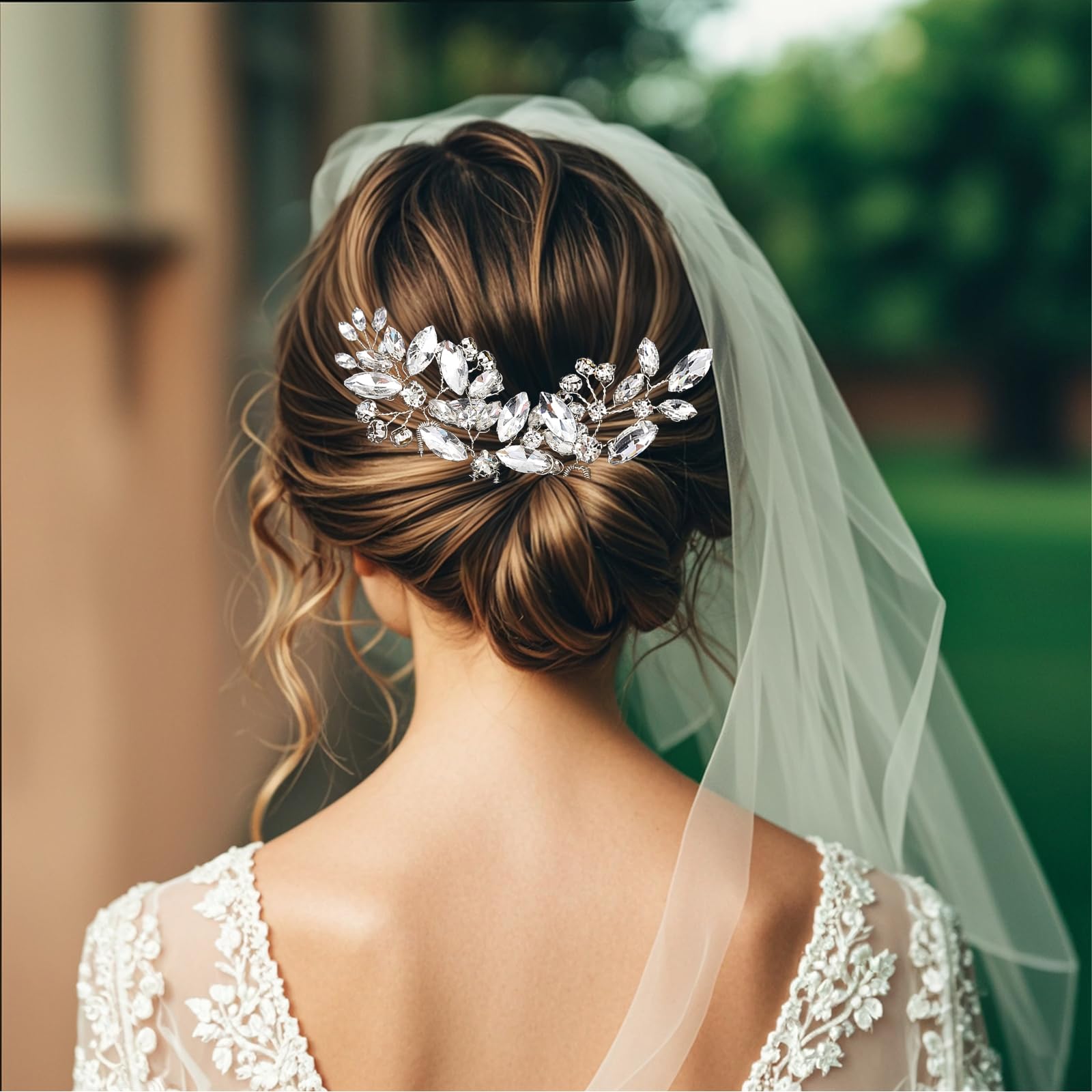 SHEHARUHI flower girl and bridesmaid crystal hair pins reflecting light beautifully.