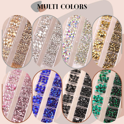 Package contents of 3220 piece Belleboost gold rhinestone set