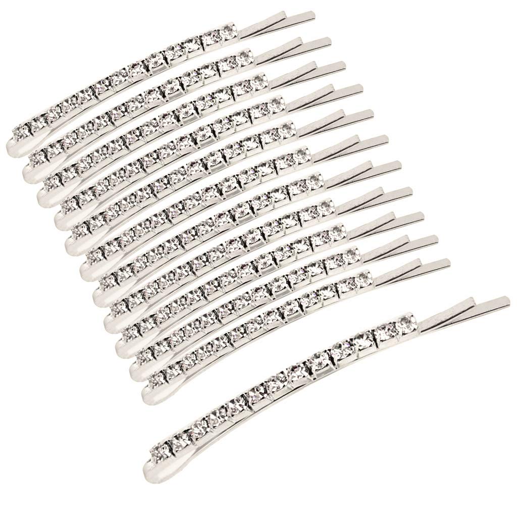 Elegant silver decorative bobby pin highlighting the single row diamond pattern