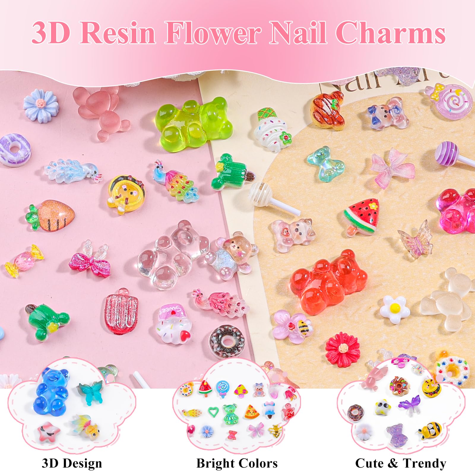 Y2K style colorful 3D resin nail art charms