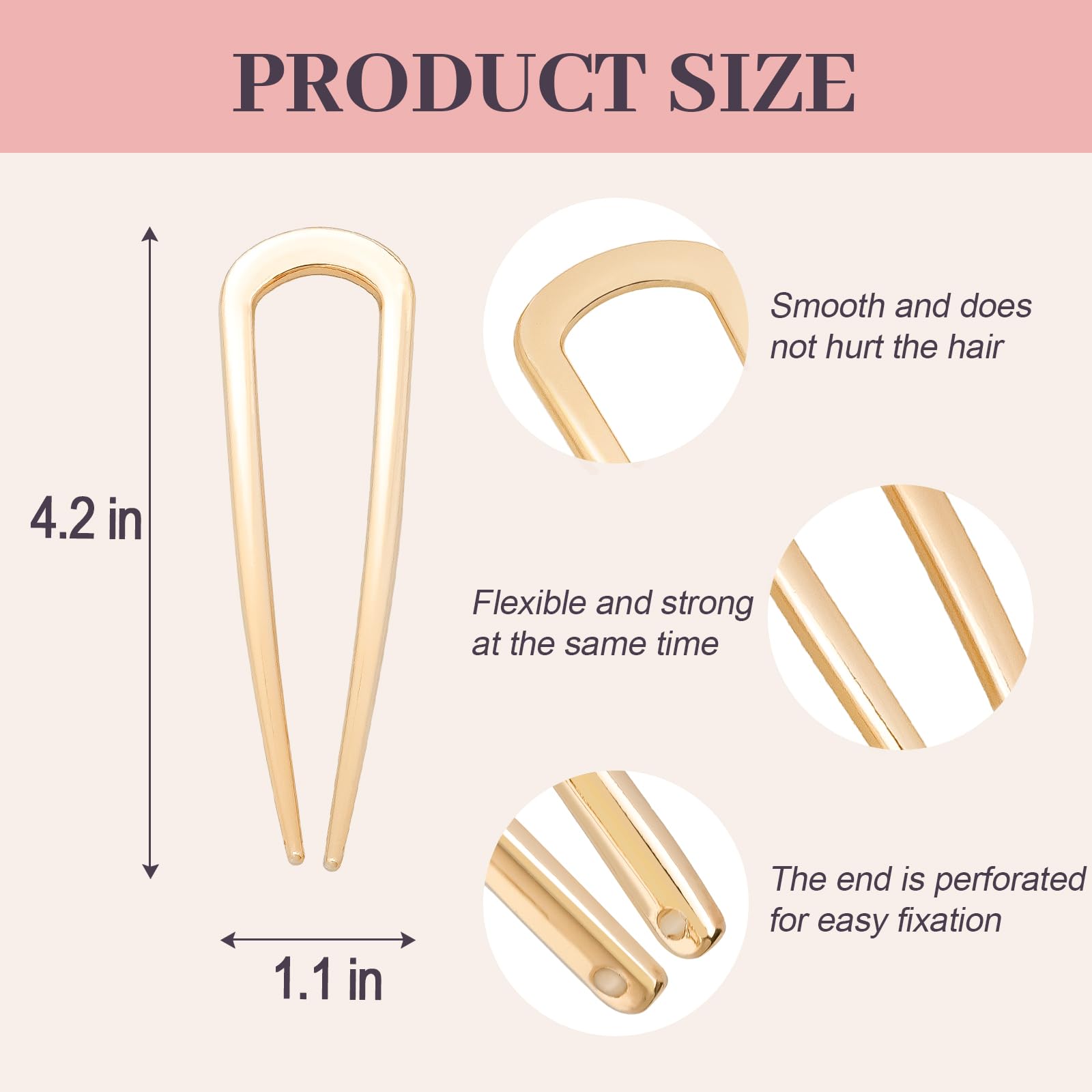 Two piece metal U-shaped hairpins for messy buns