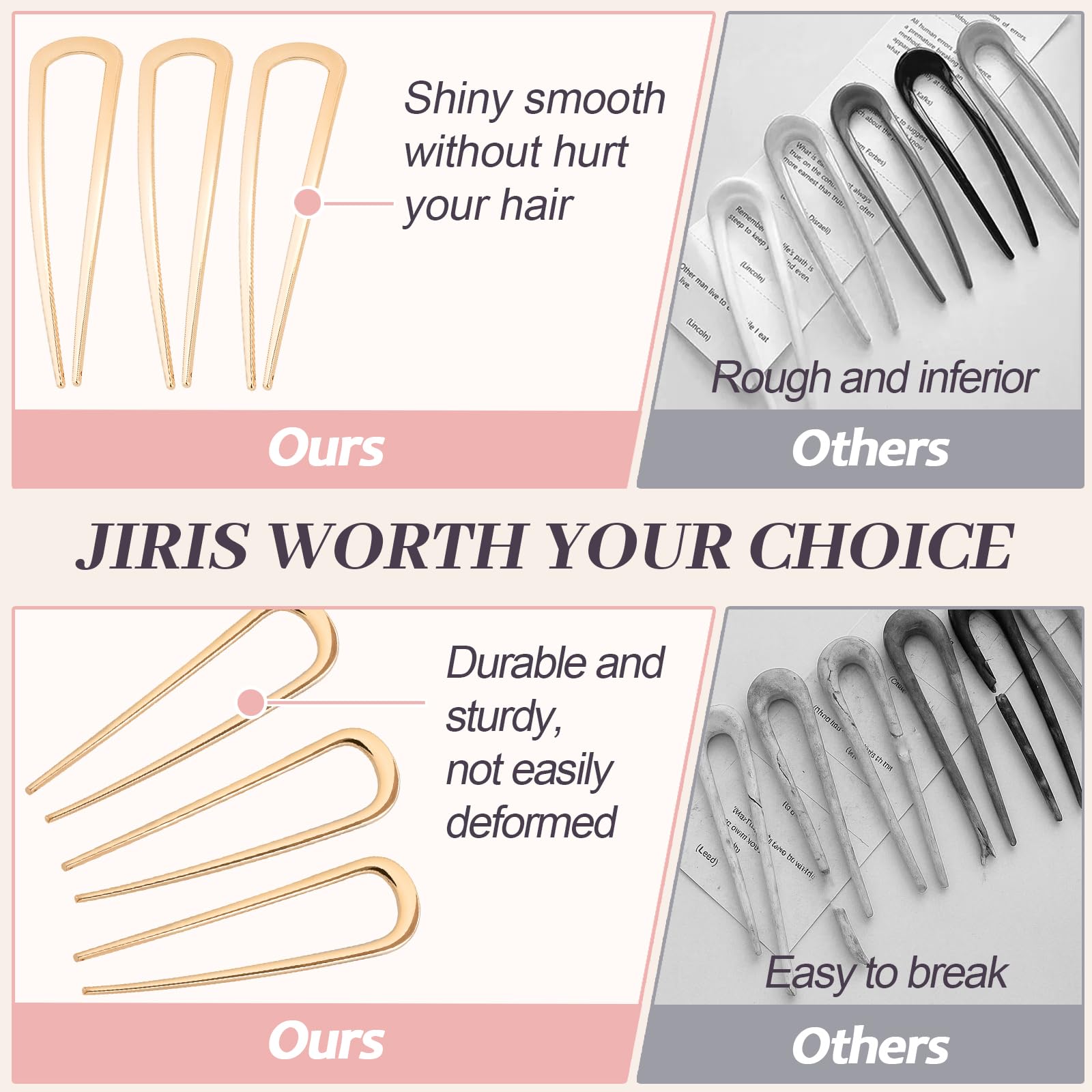 JIRIS 4.2 inch gold hair pins for French twist hairstyles