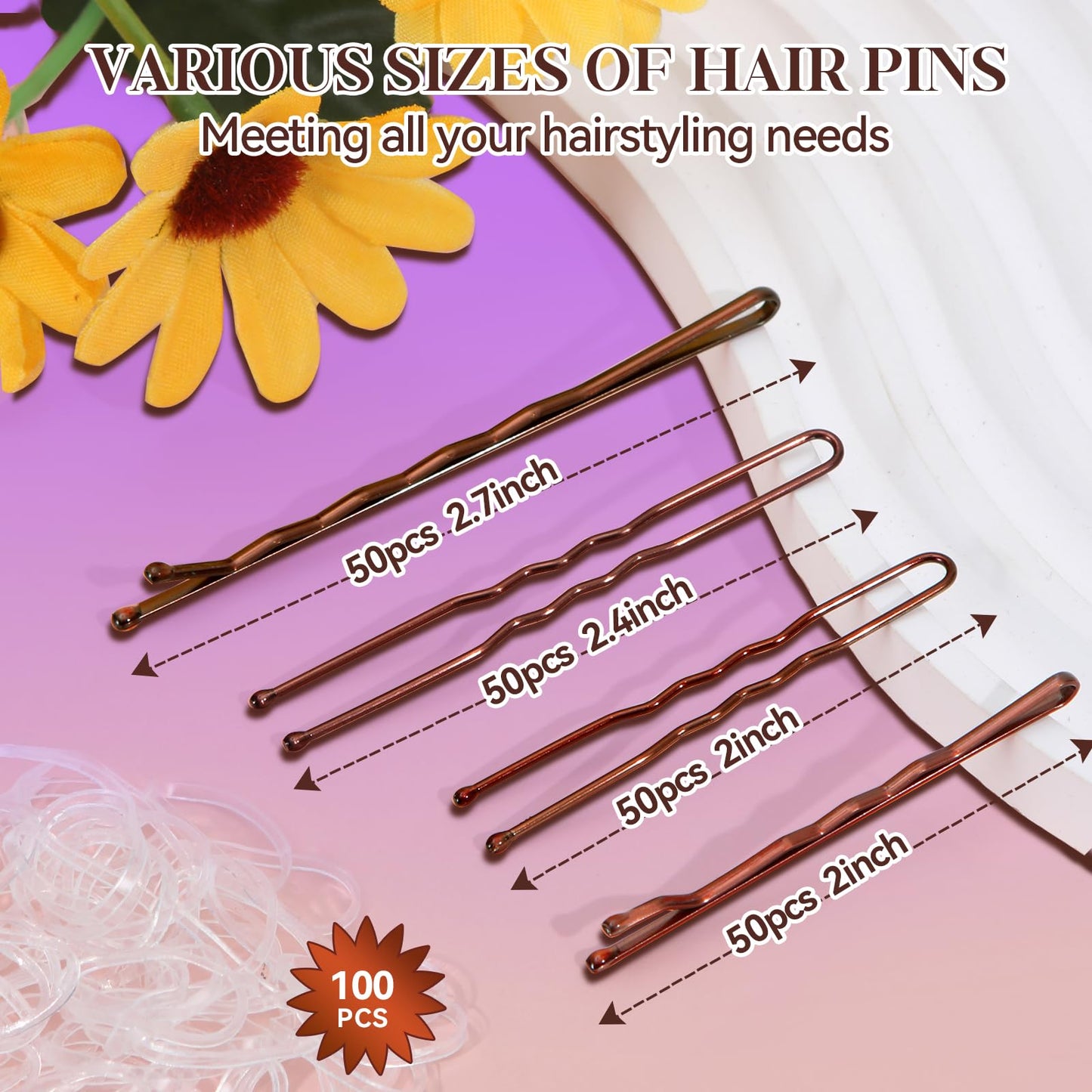 Guohutong brown non slip bobby pins arranged neatly by size