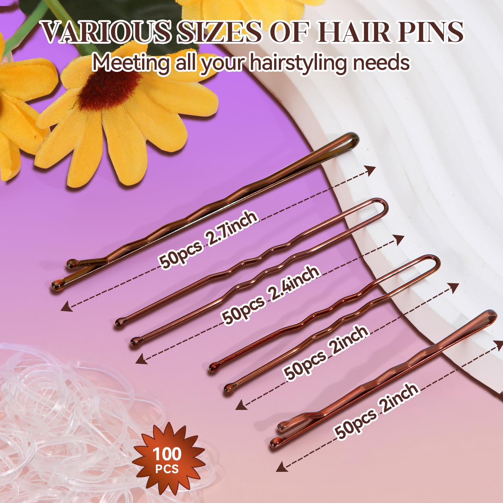 Guohutong brown non slip bobby pins arranged neatly by size