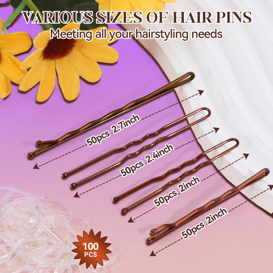 Guohutong brown non slip bobby pins arranged neatly by size