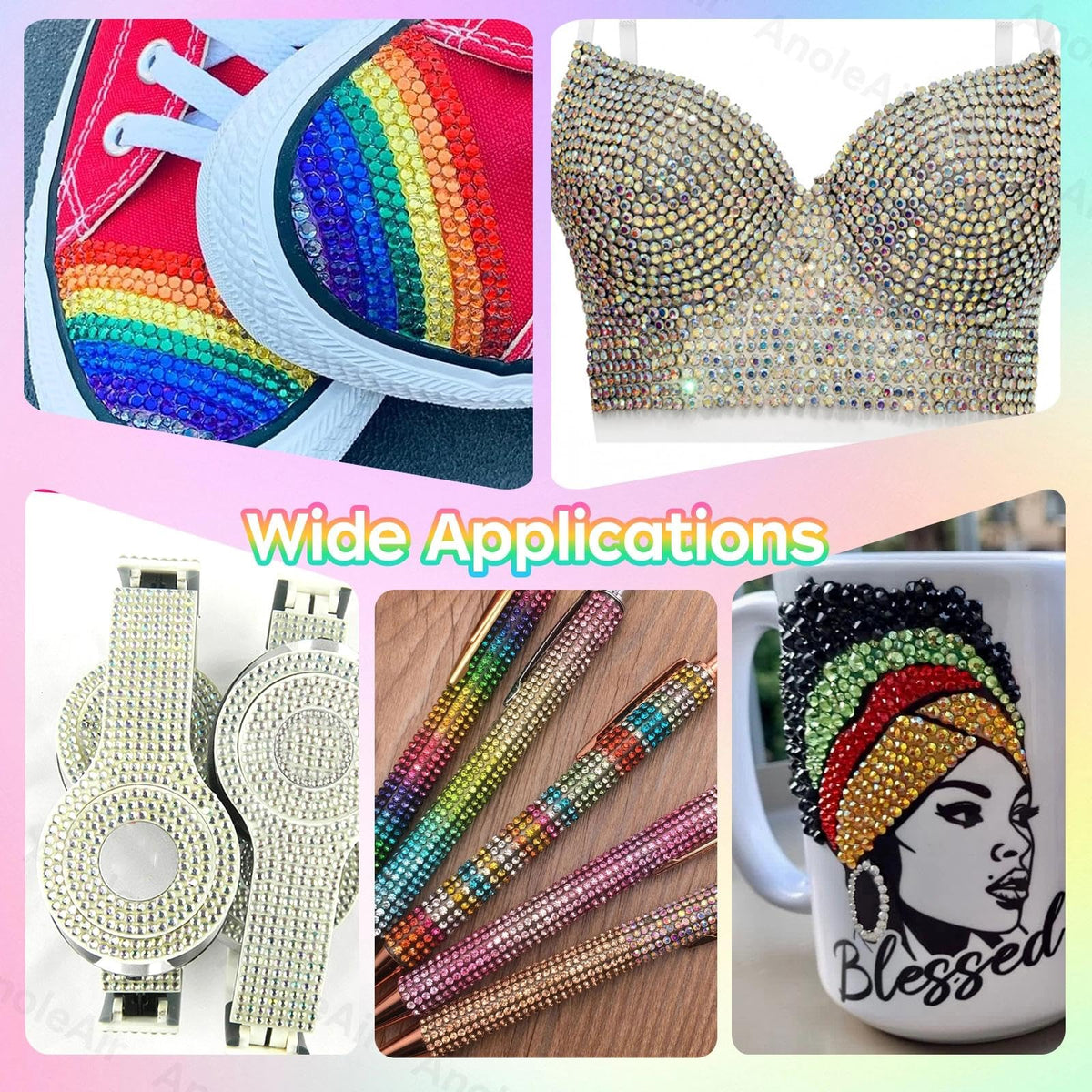 Flatback resin rhinestones arranged for tumbler and nail art design