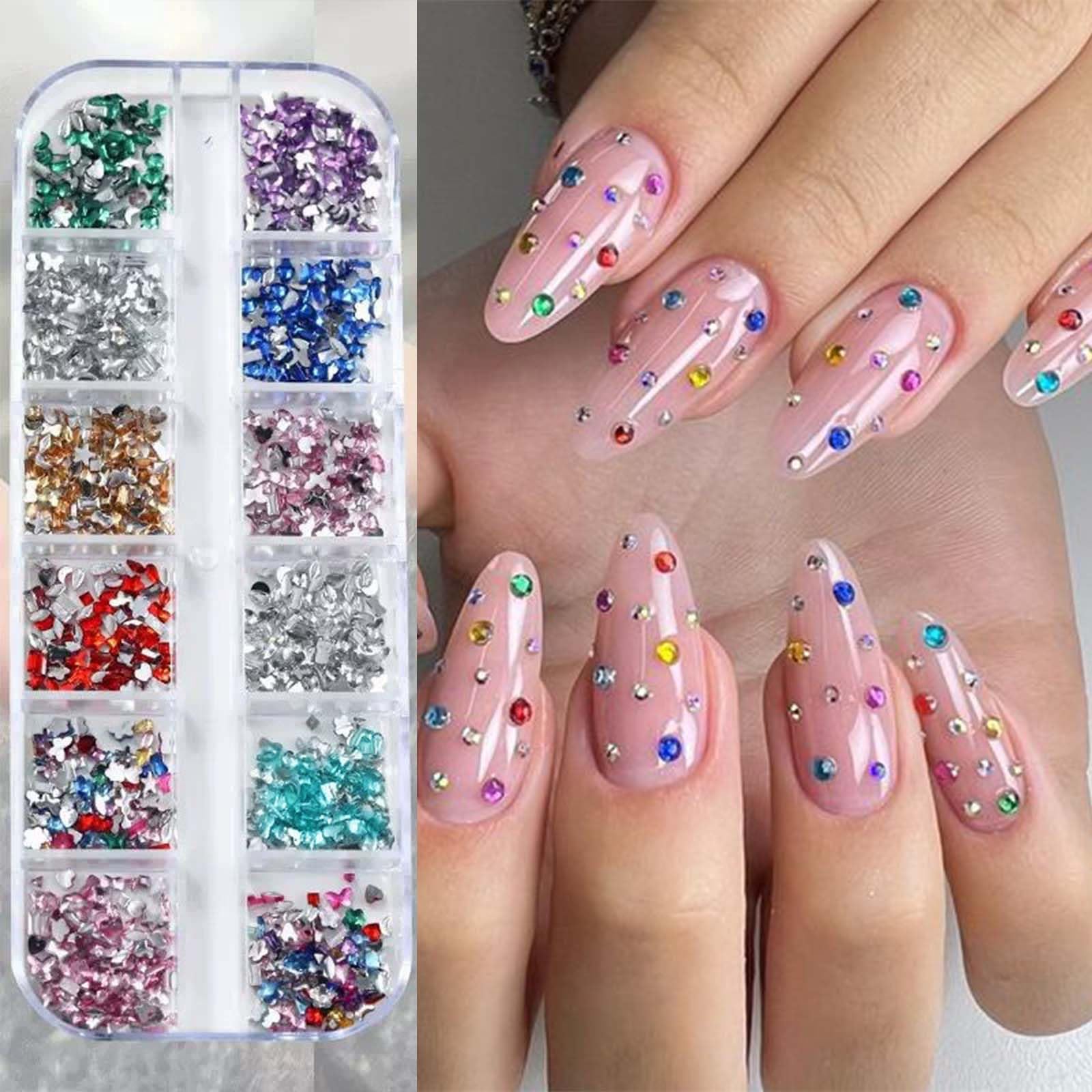 Open 48 grid storage box with assorted nail diamonds
