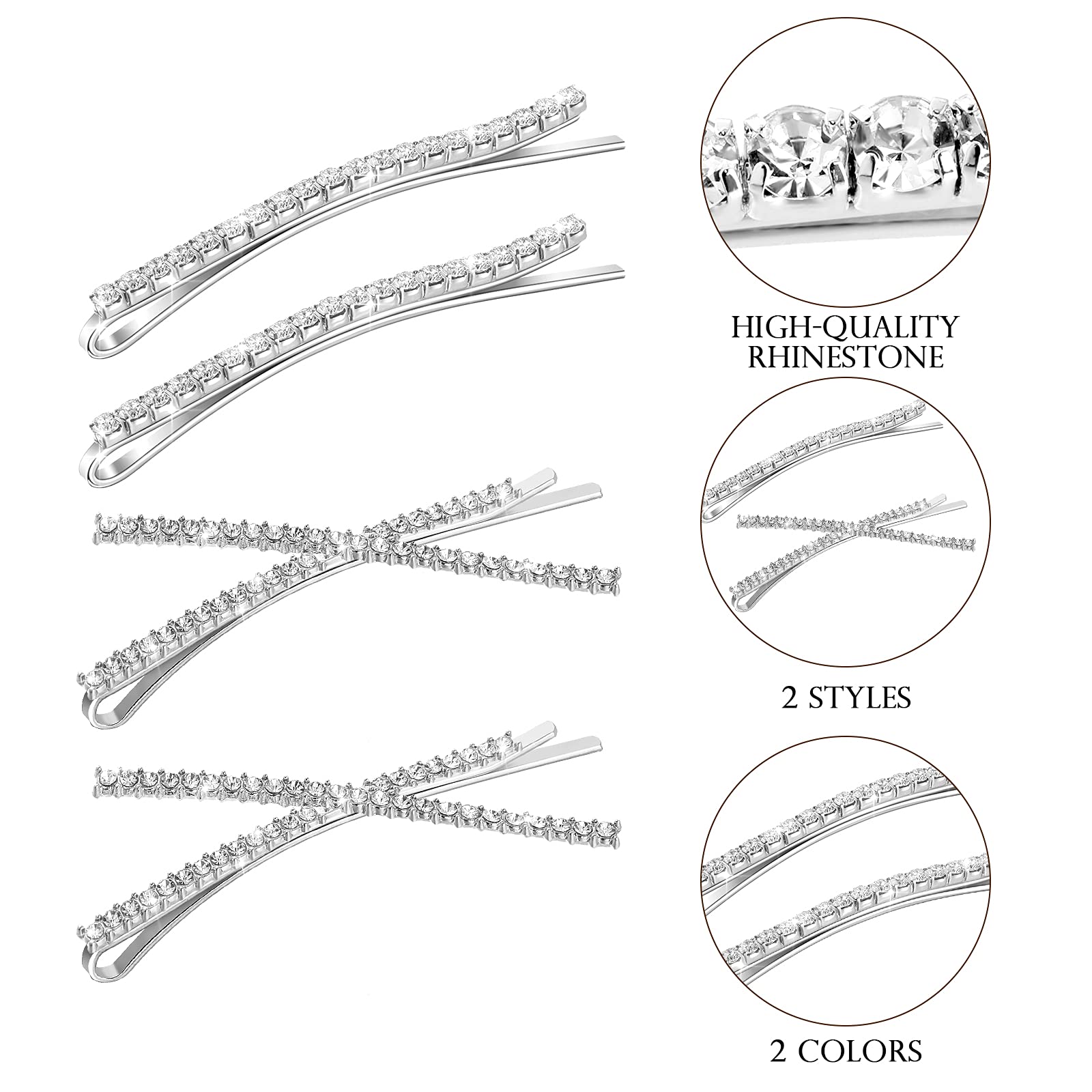 Bling rhinestone hairpins showing shiny artificial diamond placement