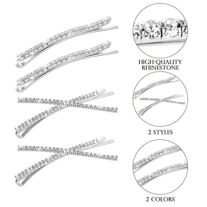 Bling rhinestone hairpins showing shiny artificial diamond placement