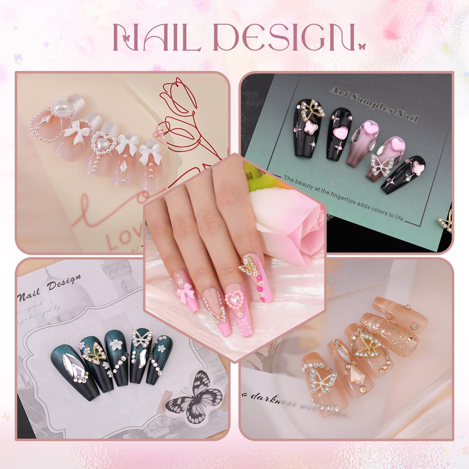 3D floral nail charms and pearl accents from Belleboost manicure kit.