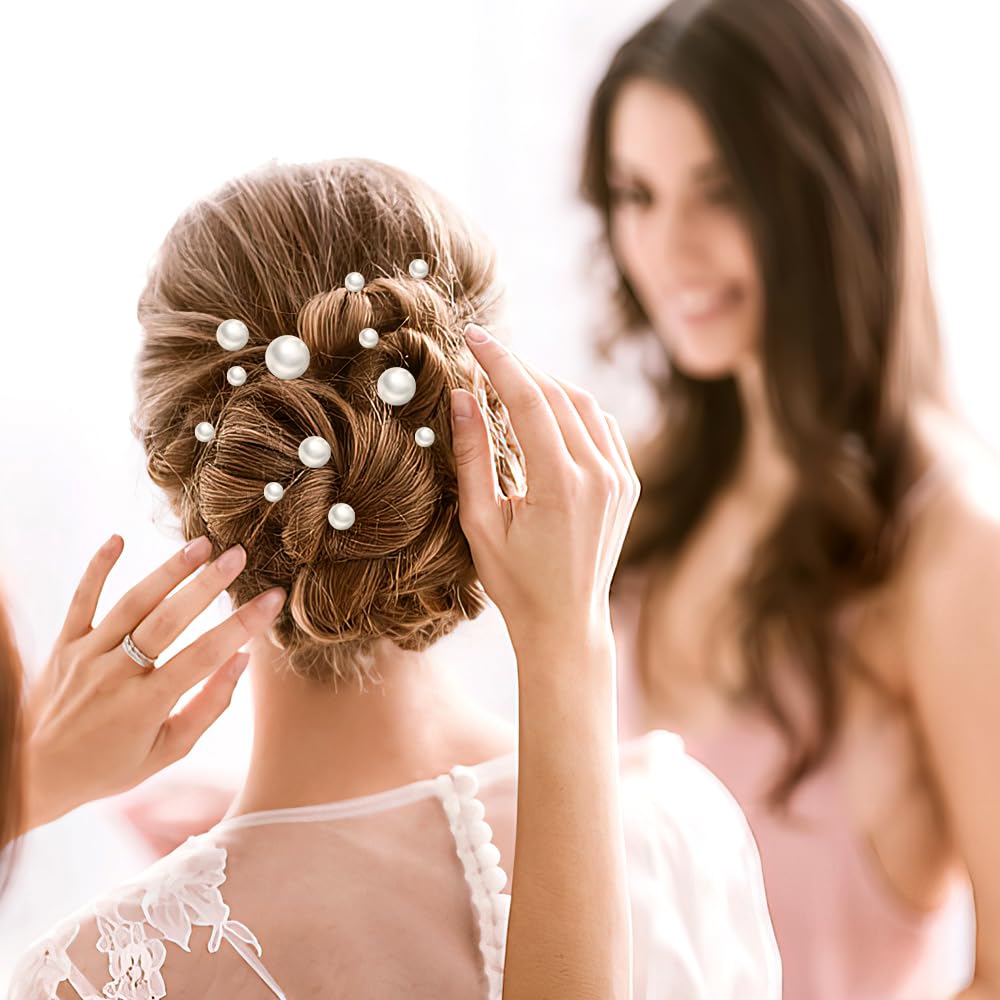 Elegant U-shaped hair forks with diverse pearl sizes designed for bridesmaids and brides styling.