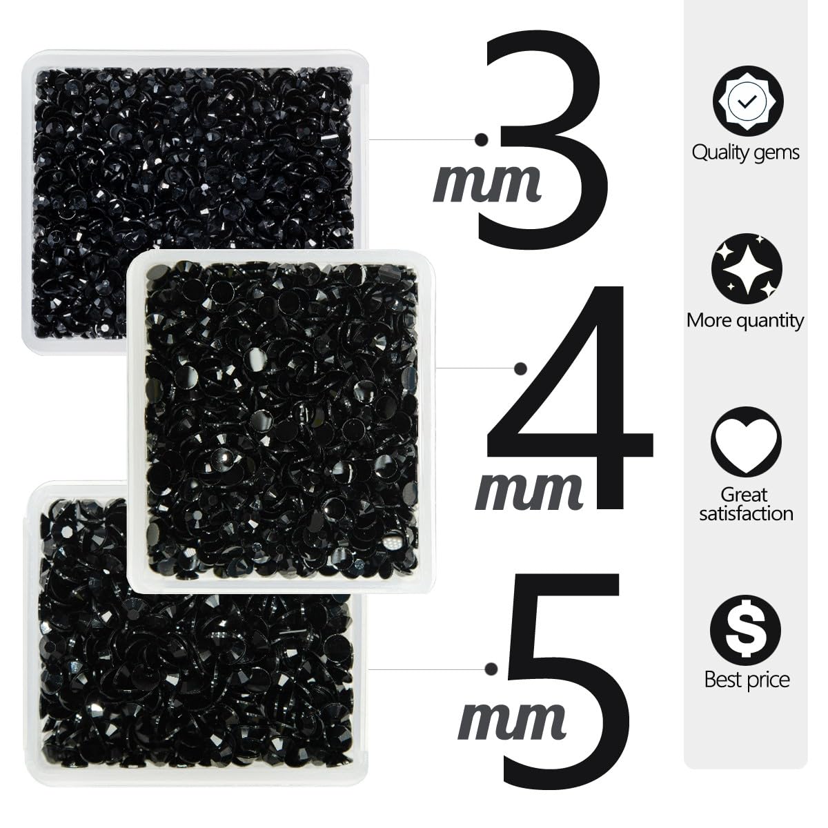 Close up of jet black resin diamonds for nail art