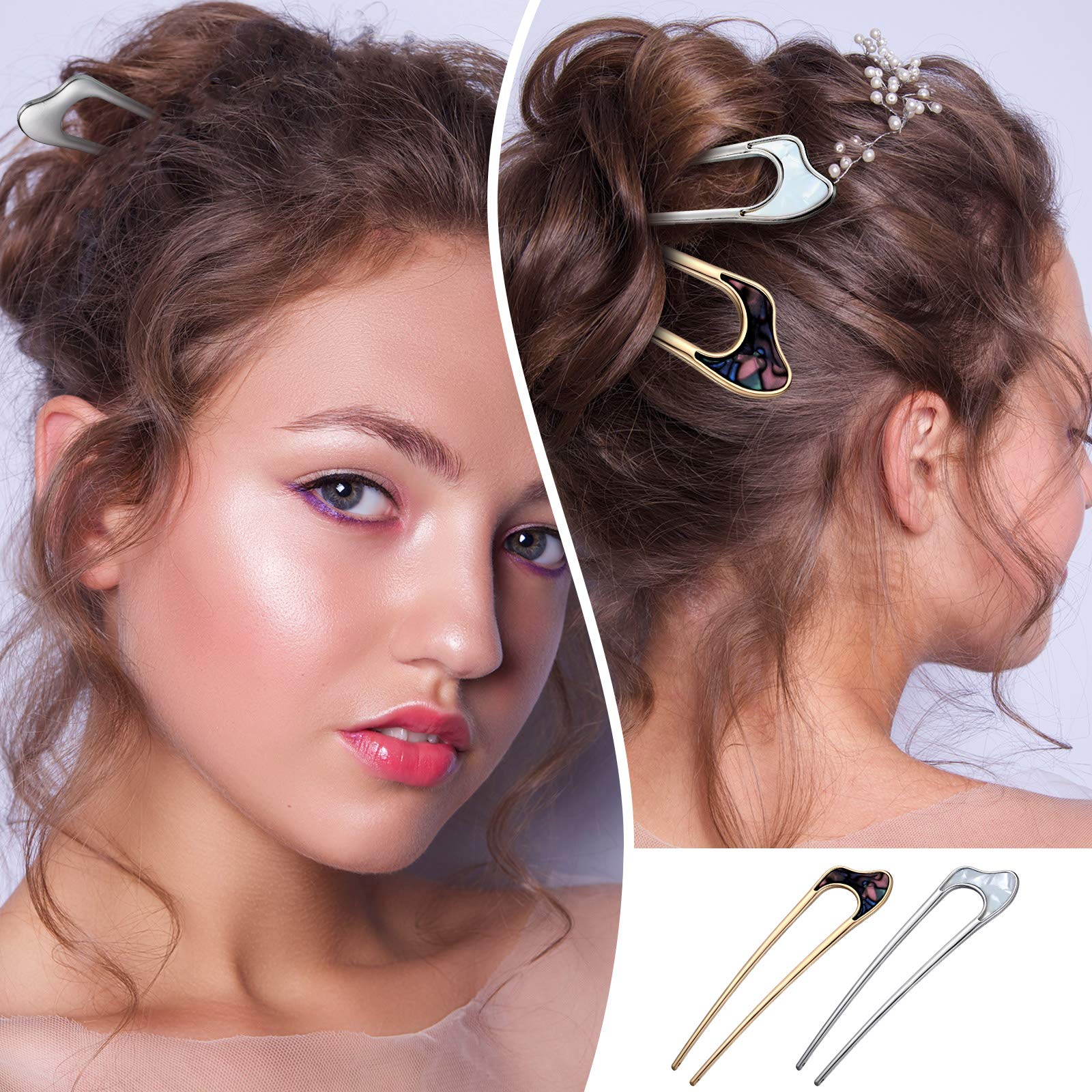 Model demonstrating the insert and flip technique with a cute pattern French hair stick