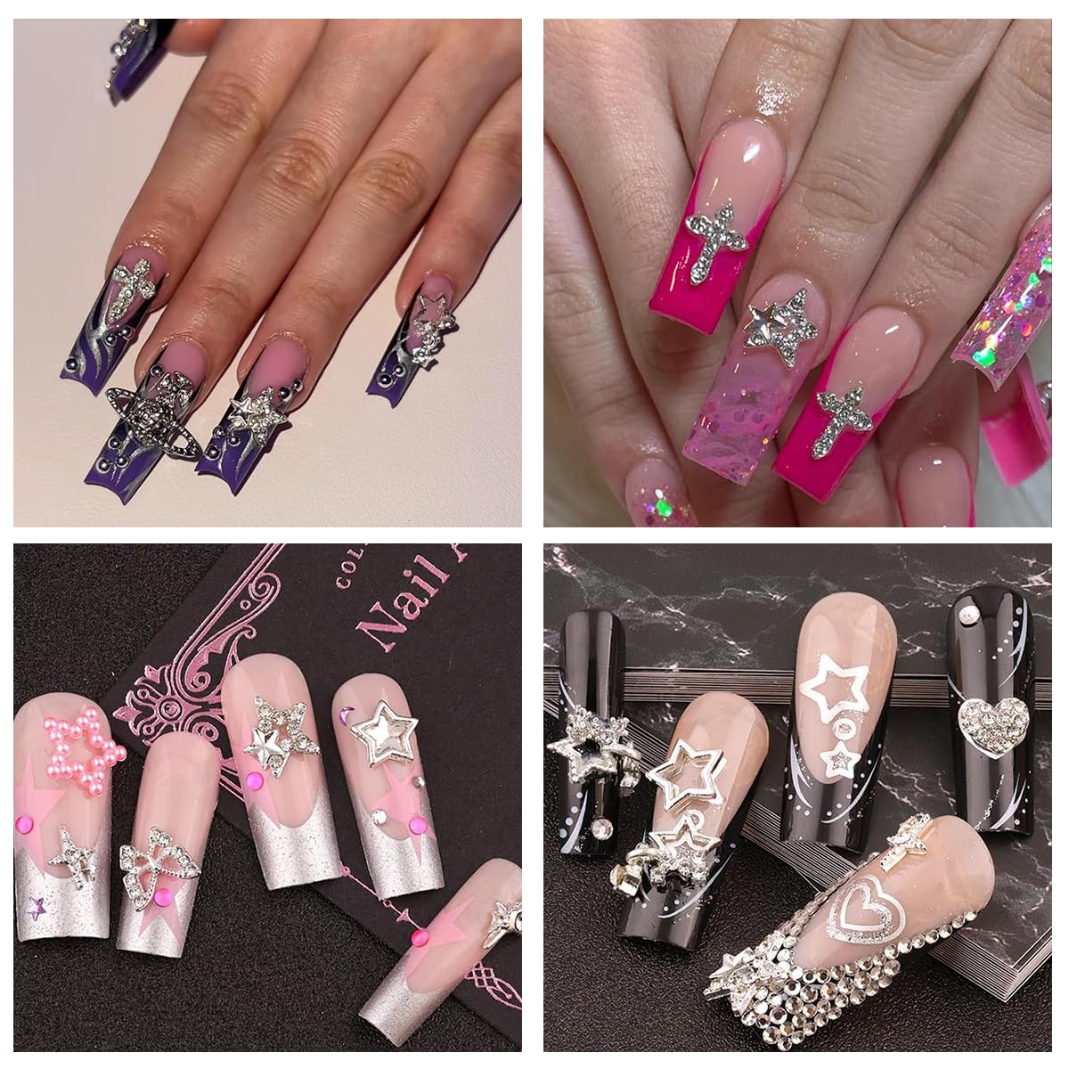 Sparkling silver nail decorations for DIY manicure