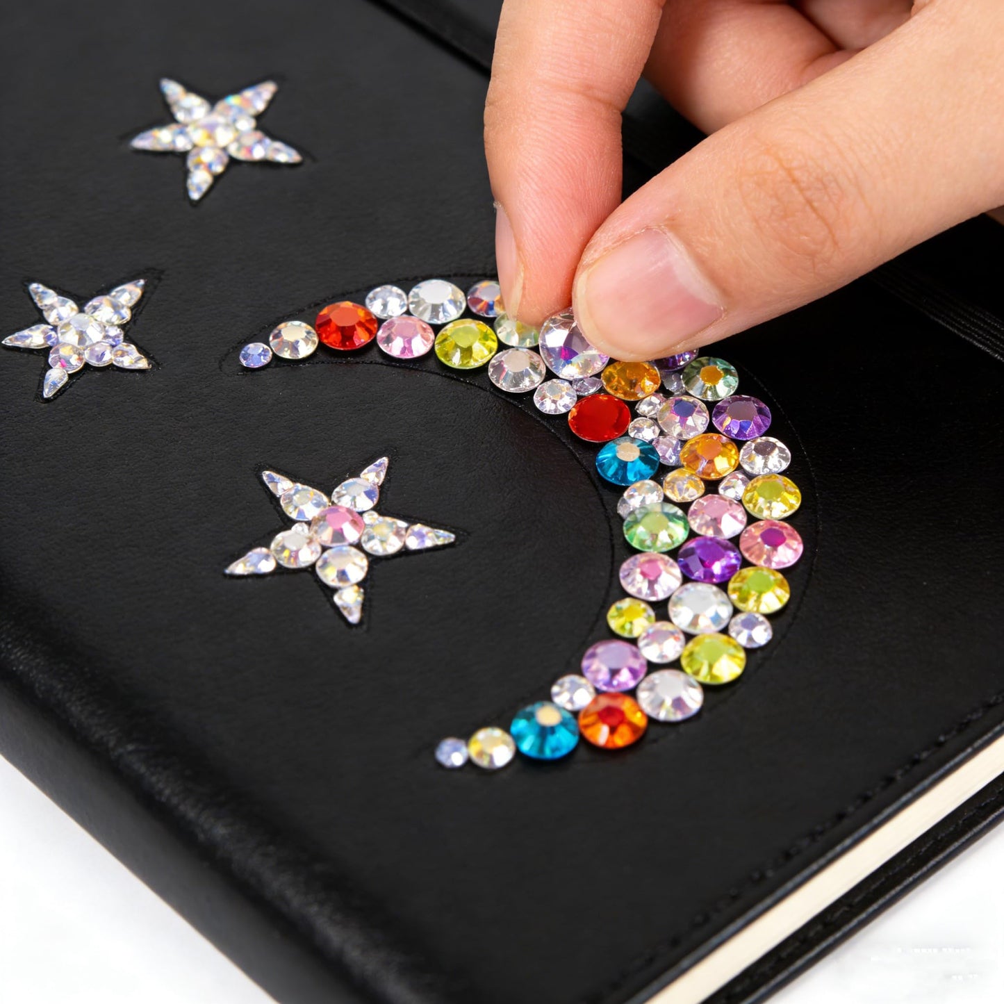 Comprehensive crafting set with organized rainbow rhinestones
