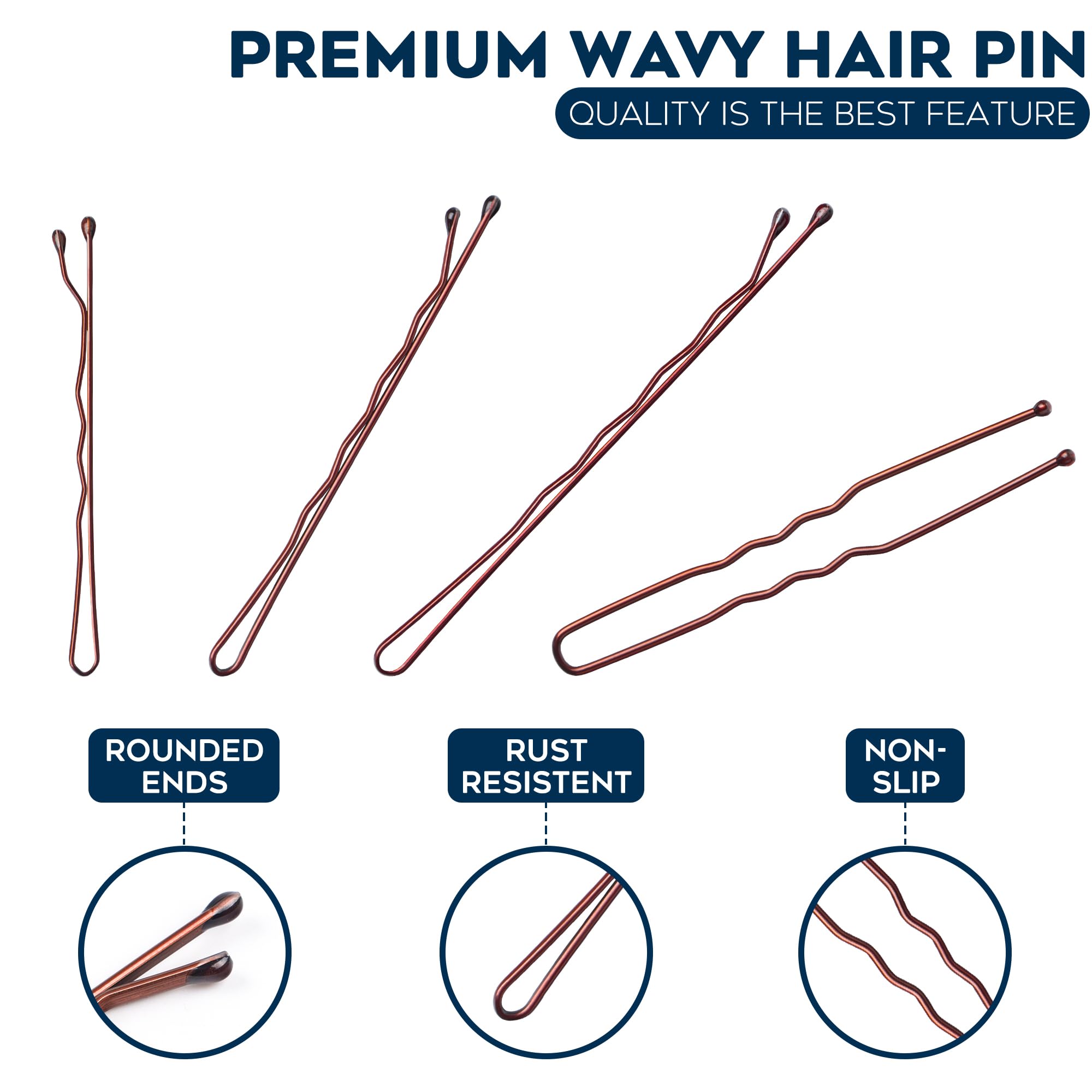 Luxurecourt assorted size bobby pins and U-shaped pins spread out to show various dimensions