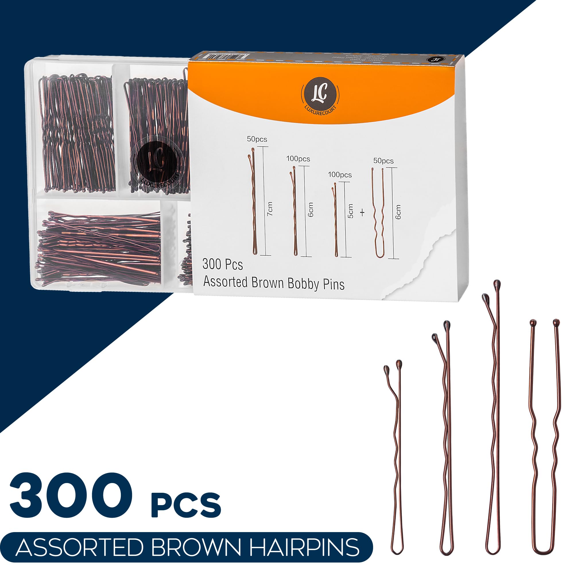 Luxurecourt brown metal bobby pins highlighting the protective smooth rounded ends