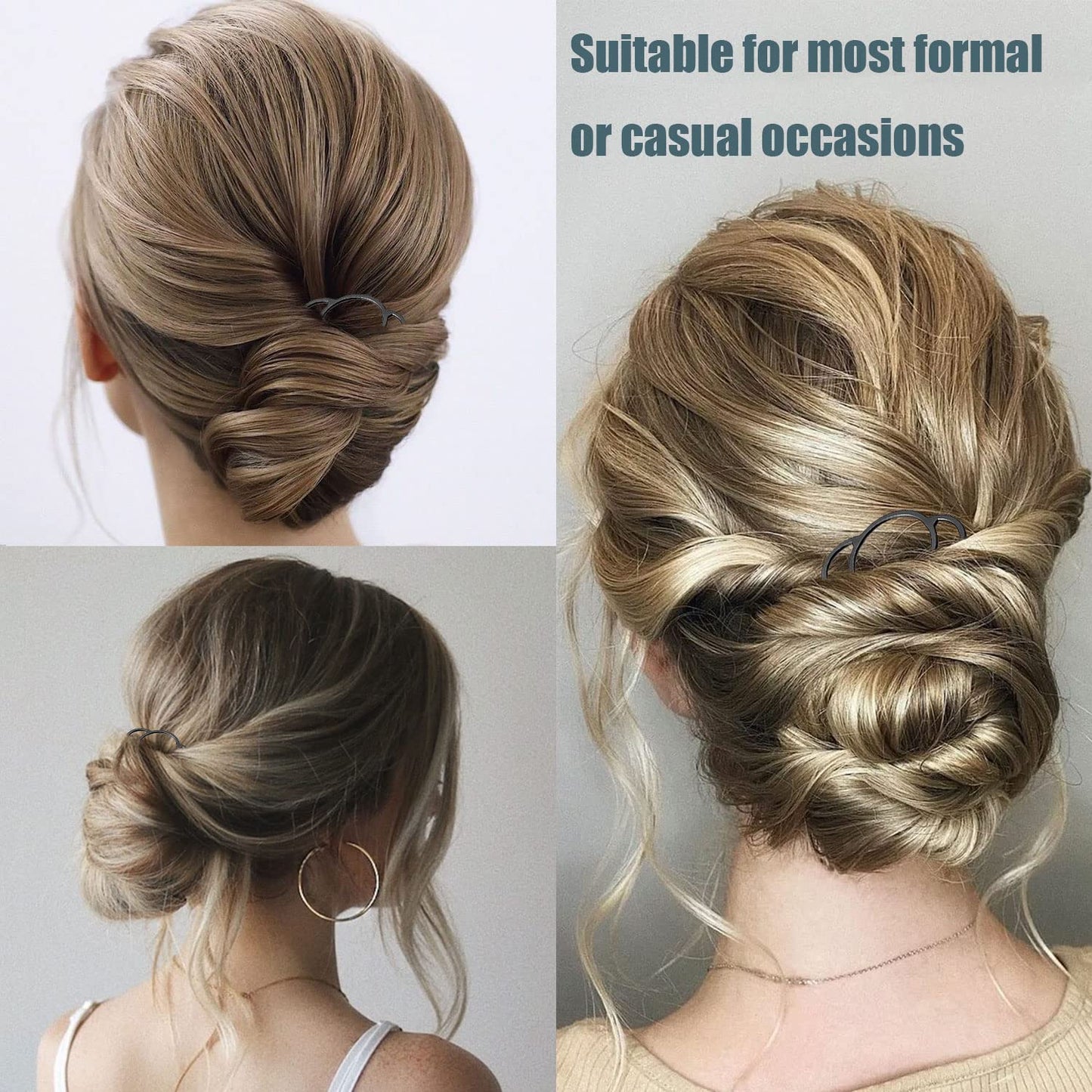 BOYIVI black hair fork clip pins holding a French twist hairstyle