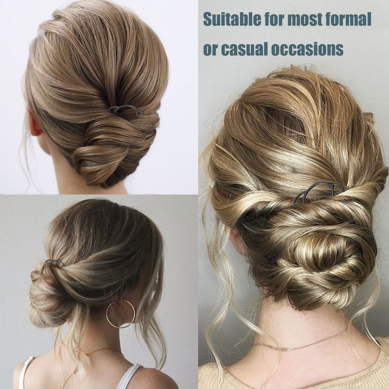 BOYIVI black hair fork clip pins holding a French twist hairstyle