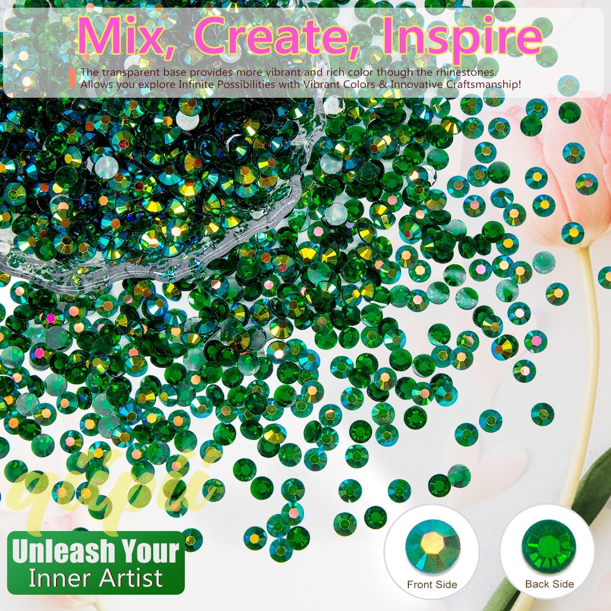 Transparent green AB resin stones used for nail art design