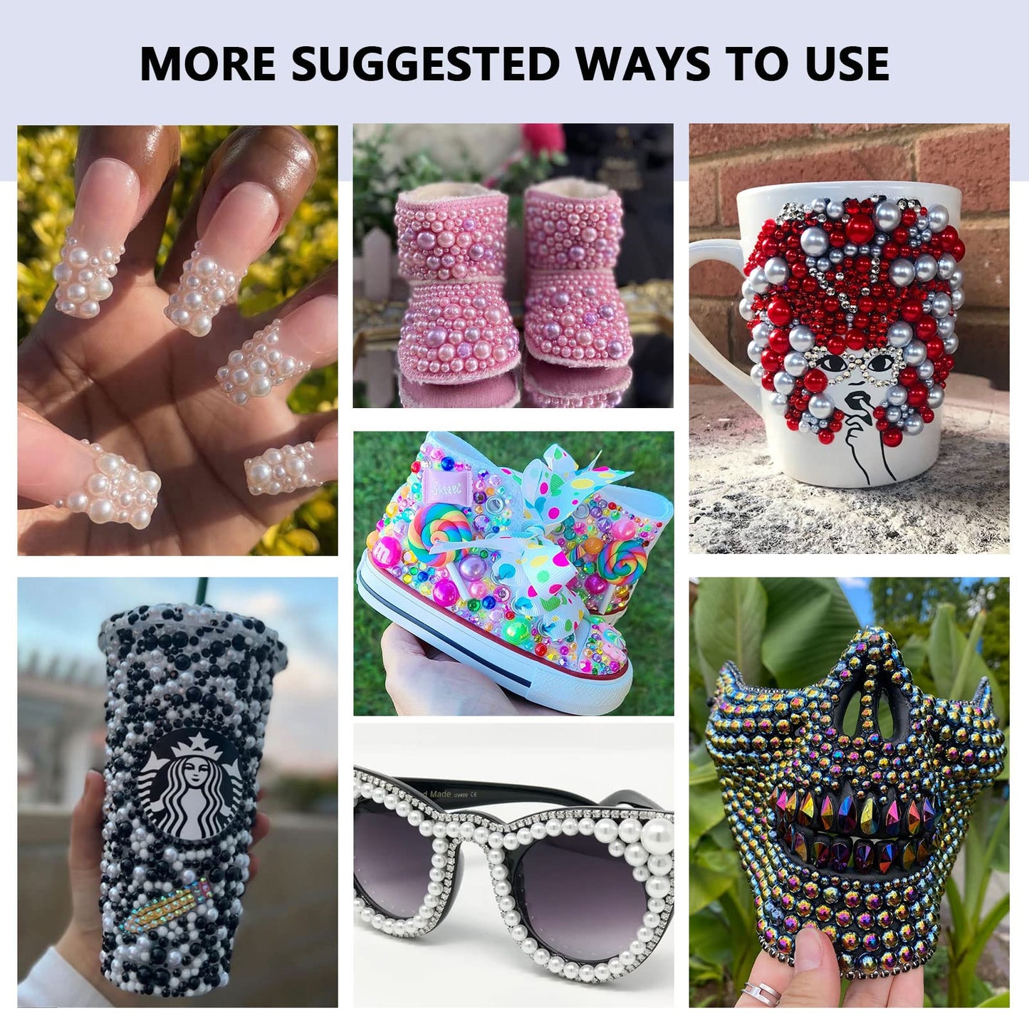Decorative nail art created with Briskbloom pearls and rhinestones
