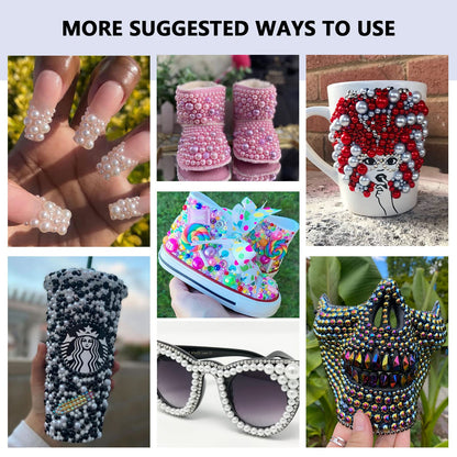 Decorative nail art created with Briskbloom pearls and rhinestones