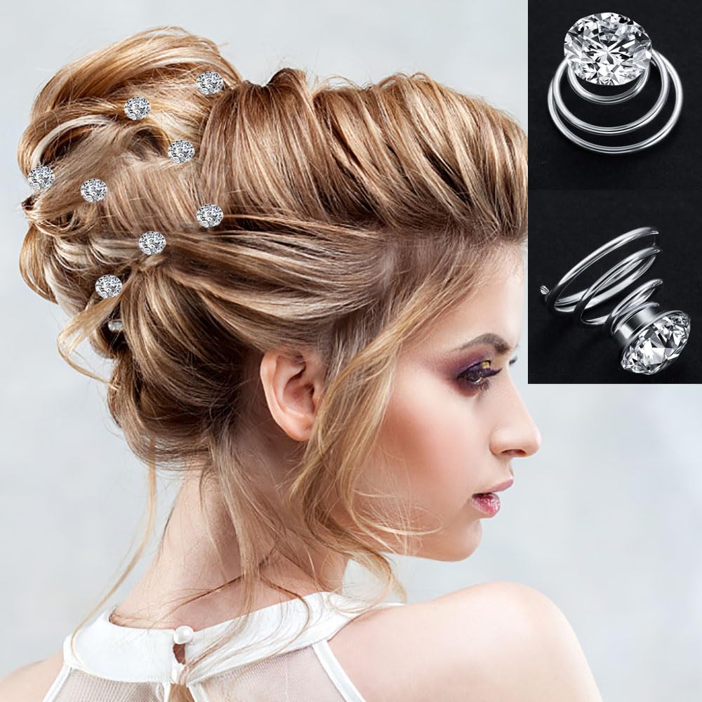 Sixty piece collection of crystal hair spirals organized for bridal styling
