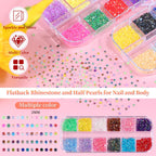 Close up of multicolor jelly AB mermaid gems in transparent organizer compartments.