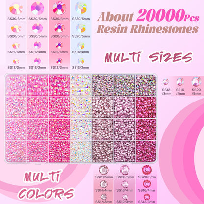 Pink resin rhinestones in 28-grid storage box