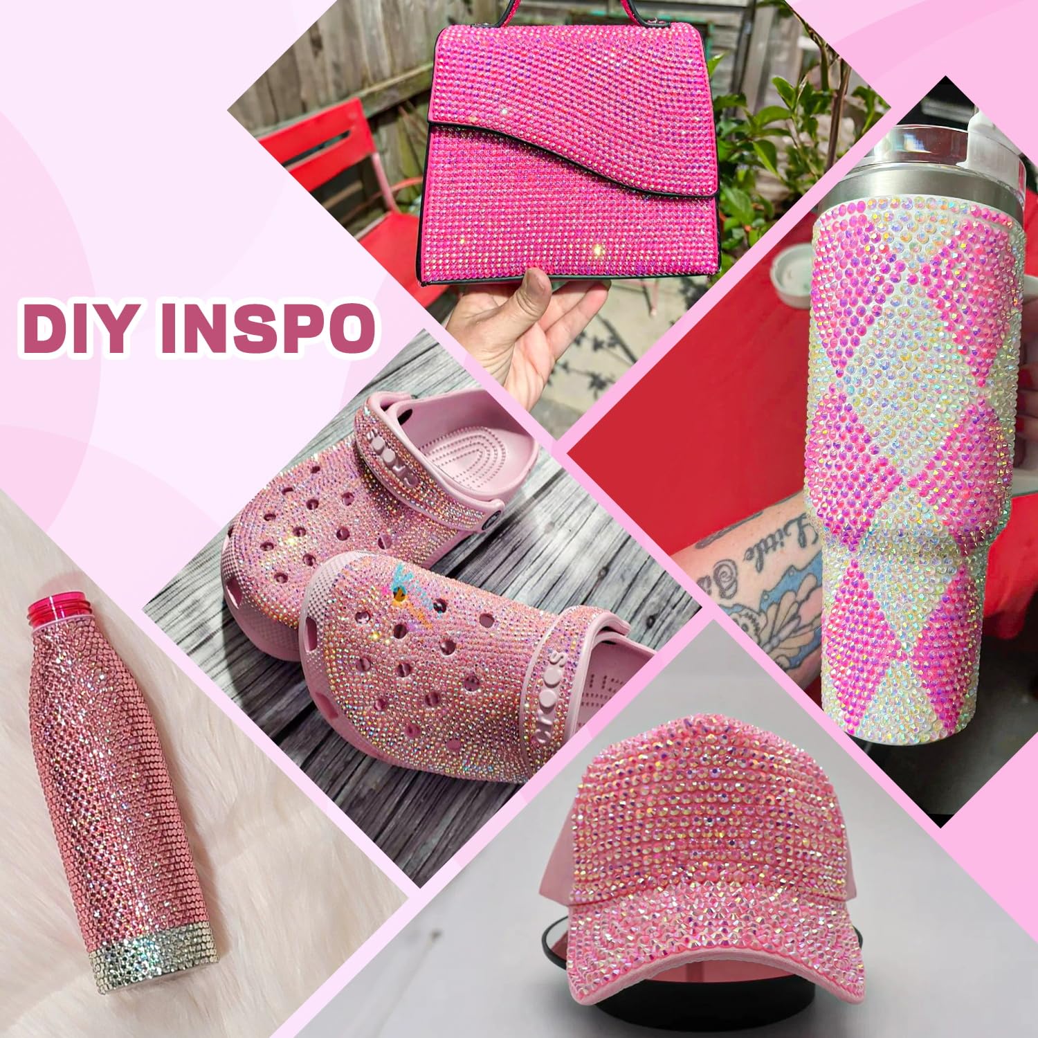Close up of assorted size pink crystals for DIY crafts