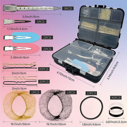 B1jounie YA professional dance hair styling set with assorted pins elastics and no bend makeup clips