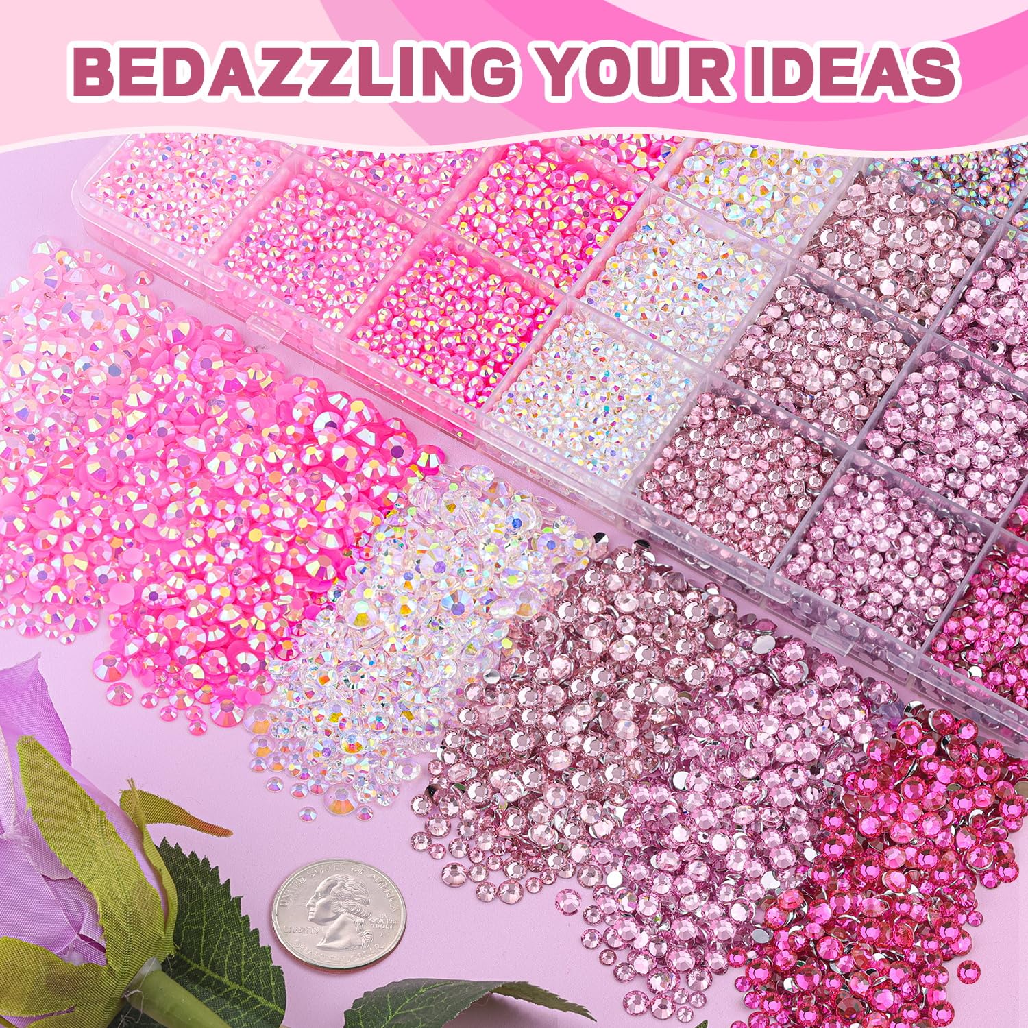 Storage organizer case for bedazzler gems and tools