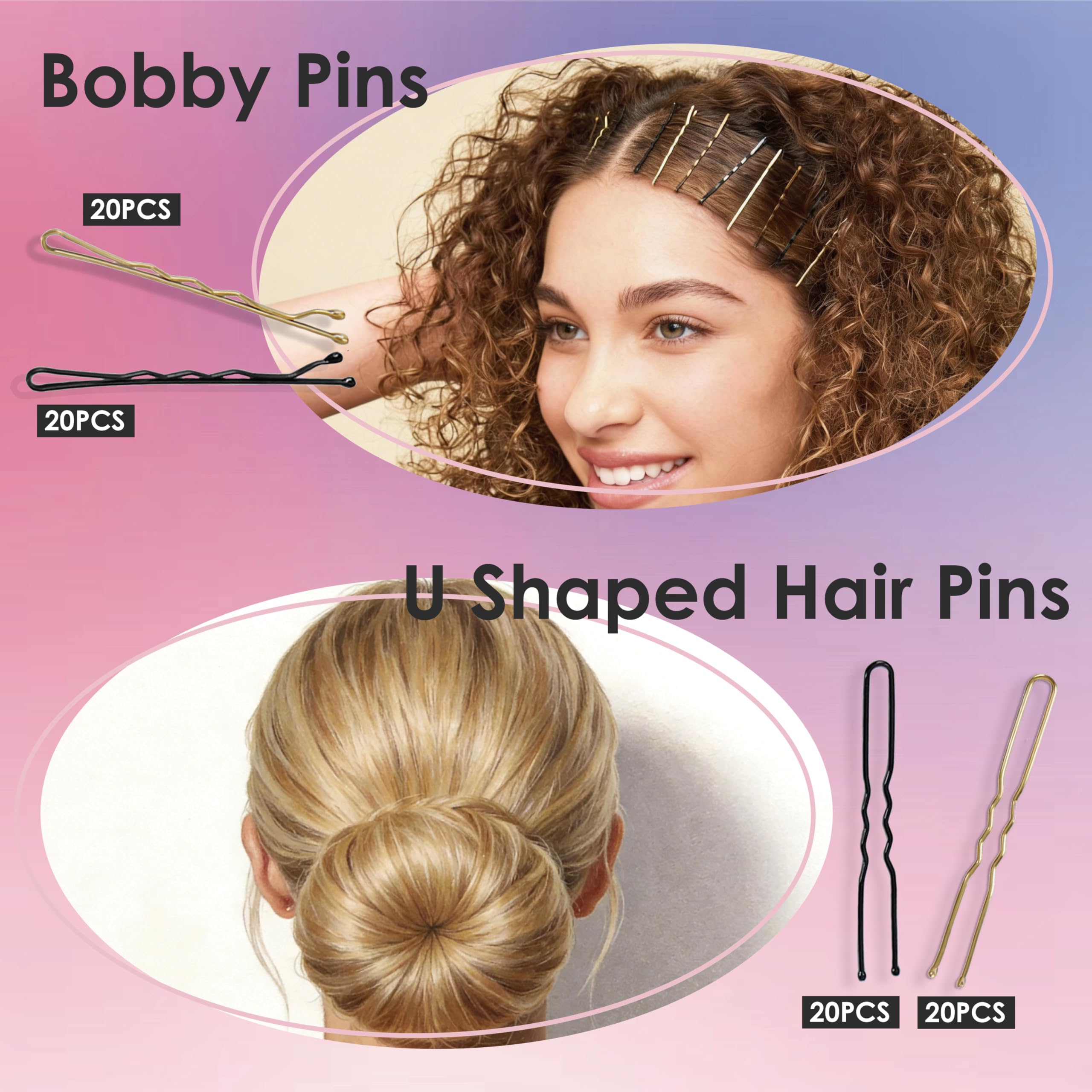 B1jounie YA cosmetology hair pins kit containing sixty bobby pins and forty U shaped pins
