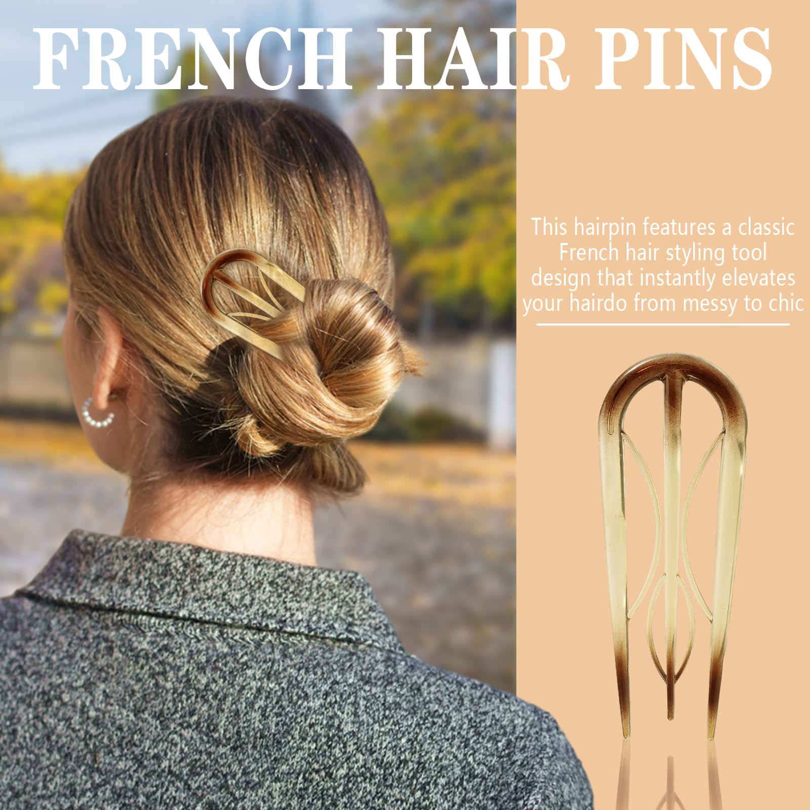 Close up view of the unique three teeth internal design on the Tiefebene French hair styling pins.