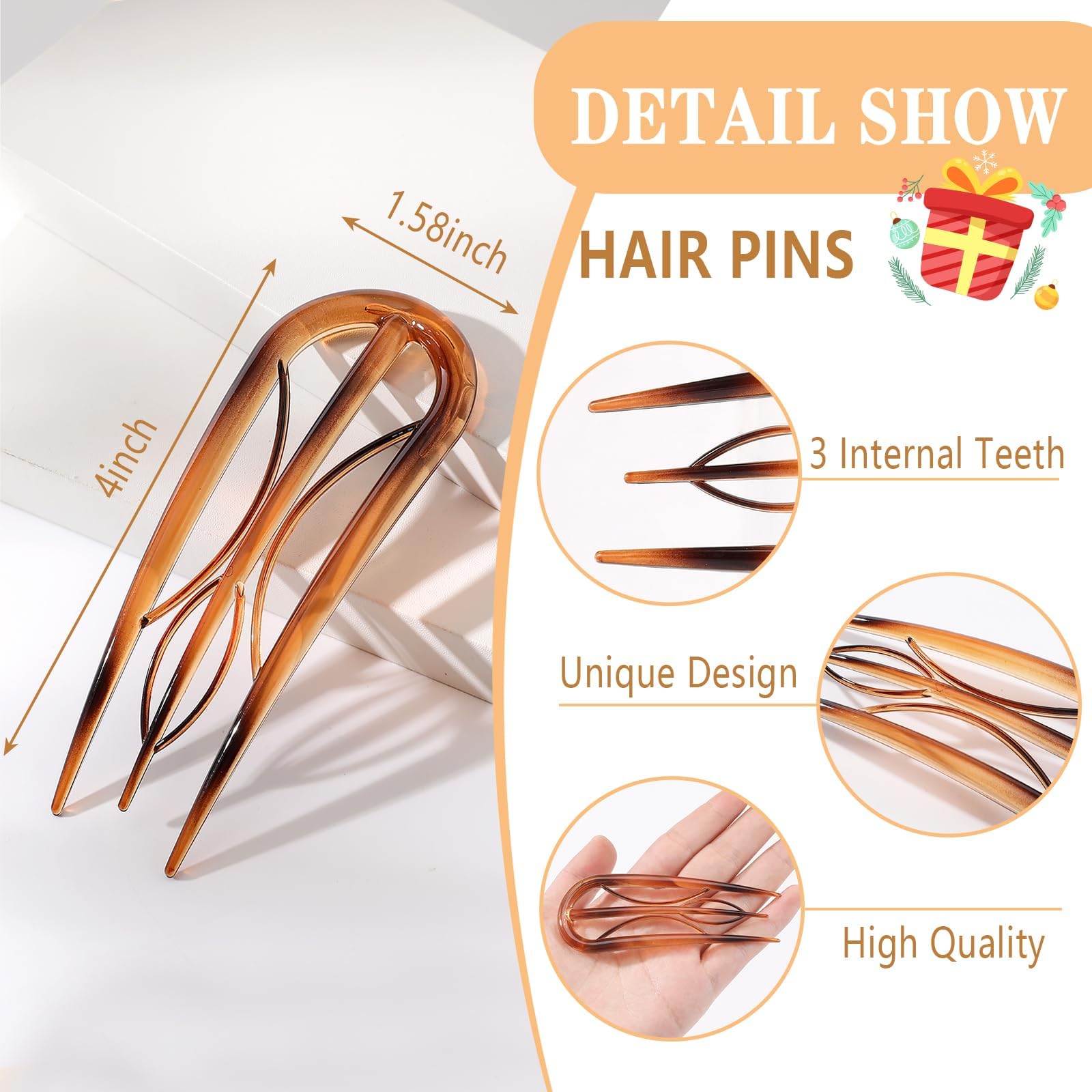 Six piece set of Tiefebene minimalist U-shaped hair sticks displayed on a neutral background.