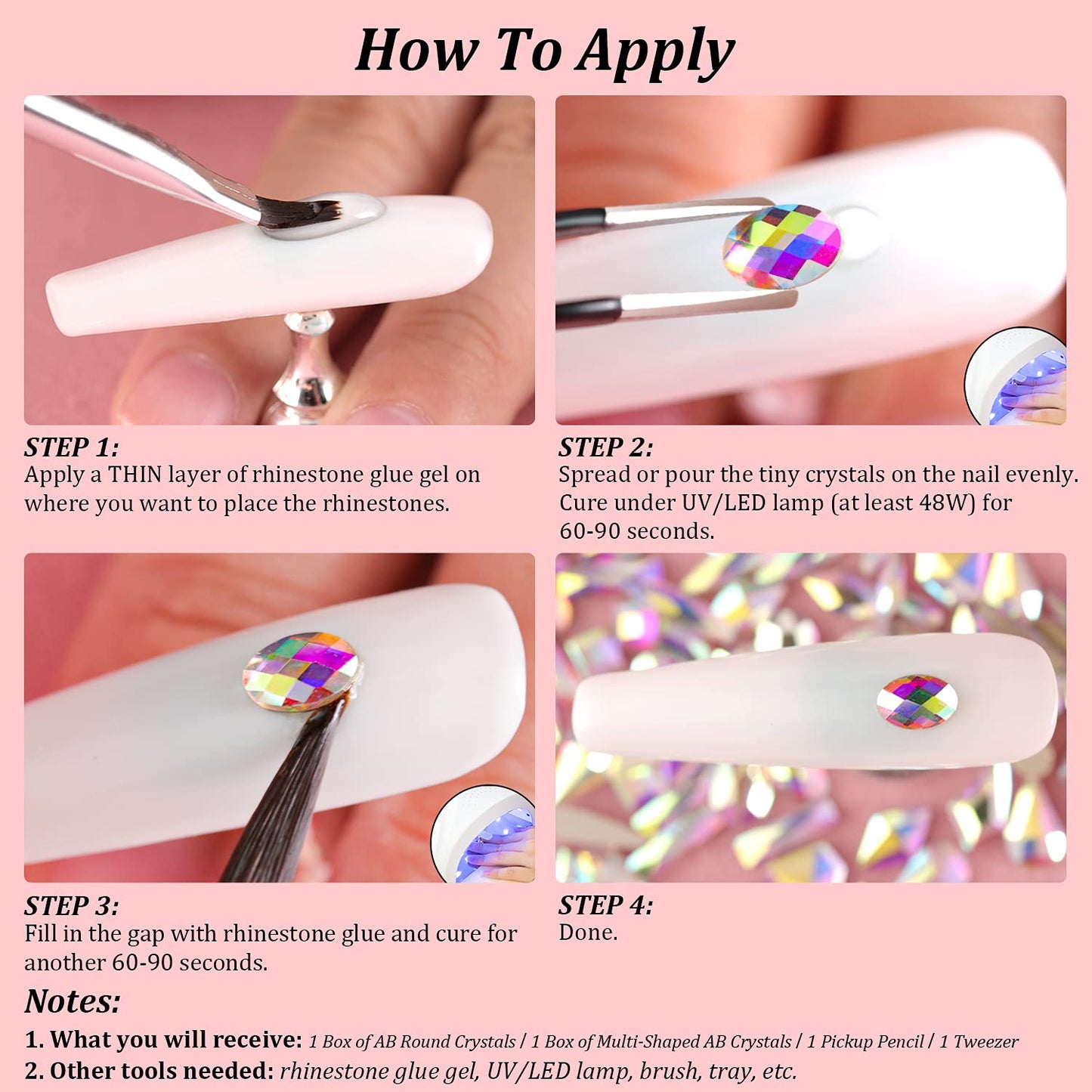 Various sizes of Aurora Borealis glass nail rhinestones