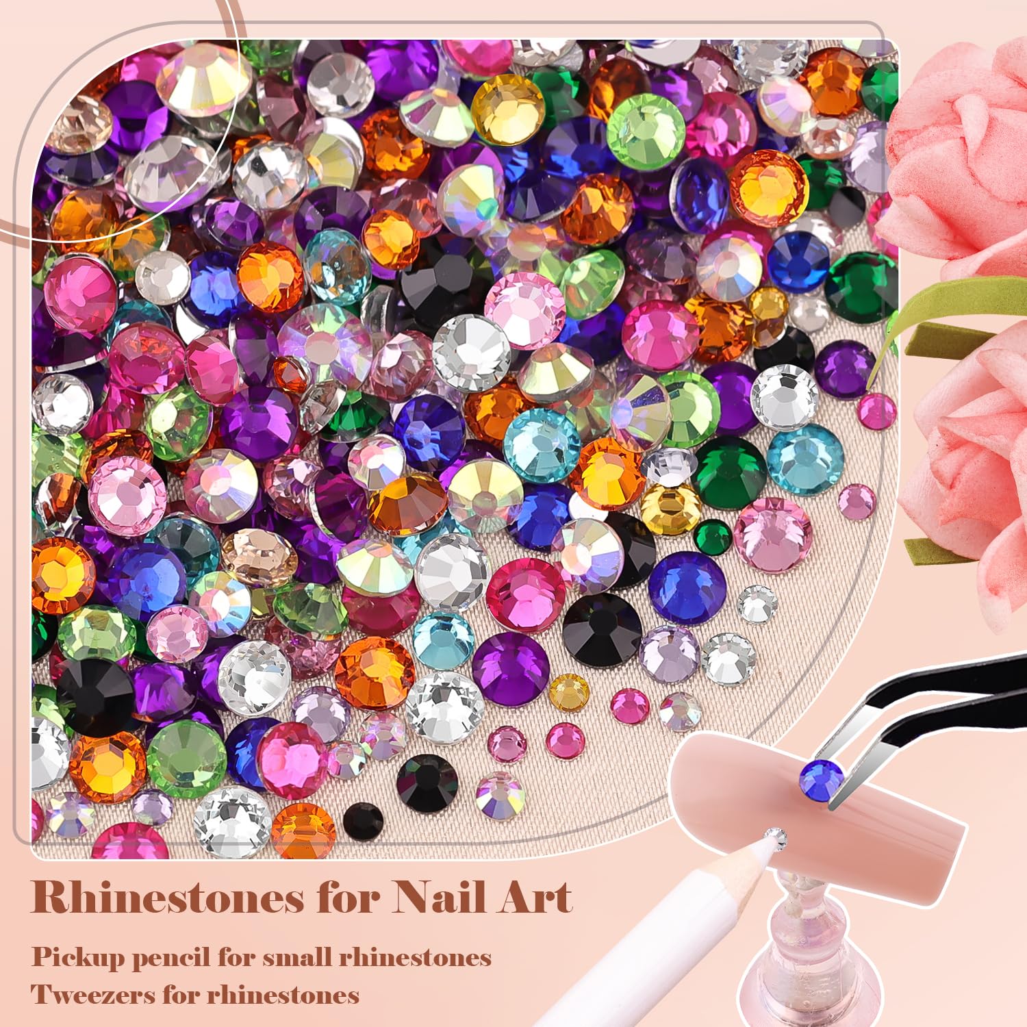 Clear and AB crystal glass rhinestones in multi-grid container